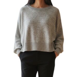 GAP Side Zip Embellished Sweater Grey Crop Scoop Neck Pullover Sleeve Cozy LP
